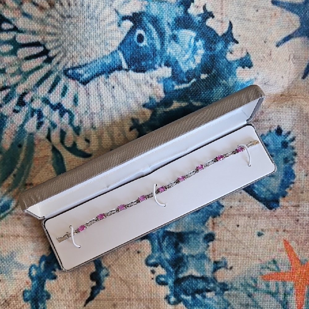 Signature Sterling Silver Pink Rhinestone Tennis Bracelet - Picture 4 of 16